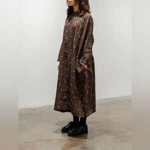 ICHI ANTIQUITES woven Linen Dot Shirt Dress Brown x Natural new with tag